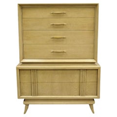 American of Martinsville Mid Century Modern Blonde Holztruhe auf Kommode, Mid-Century Modern