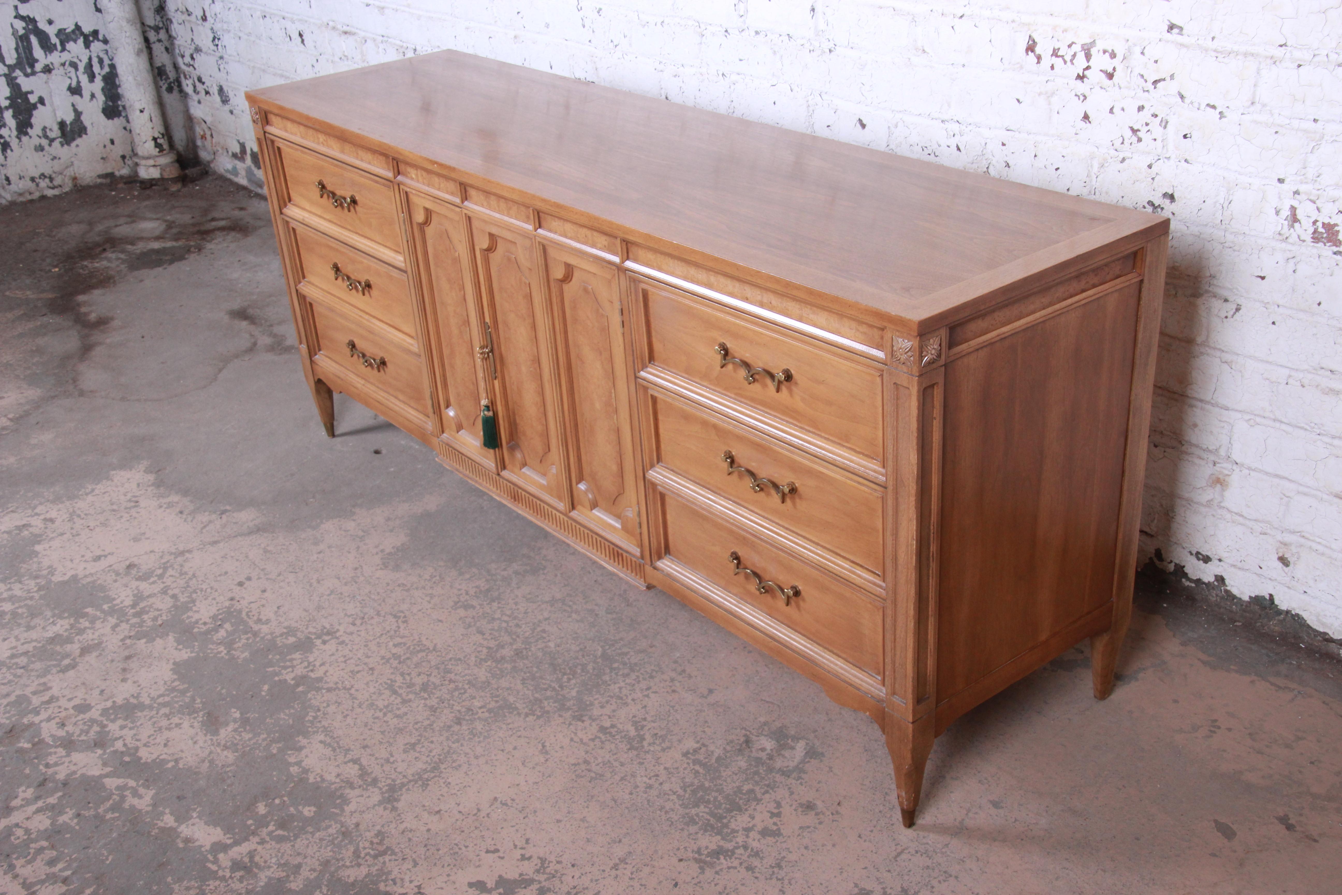 Mid-20th Century American of Martinsville Mid-Century Modern Cherry and Burl Dresser or Credenza