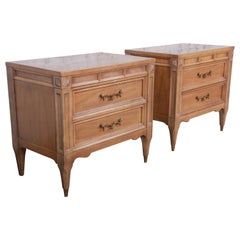 American of Martinsville Mid-Century Modern Cherry and Burl Nightstands, Pair