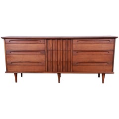 American of Martinsville Mid-Century Modern Sculpted Walnut Long Dresser