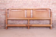 American of Martinsville Mid-Century Modern Walnut and Rattan King Headboard