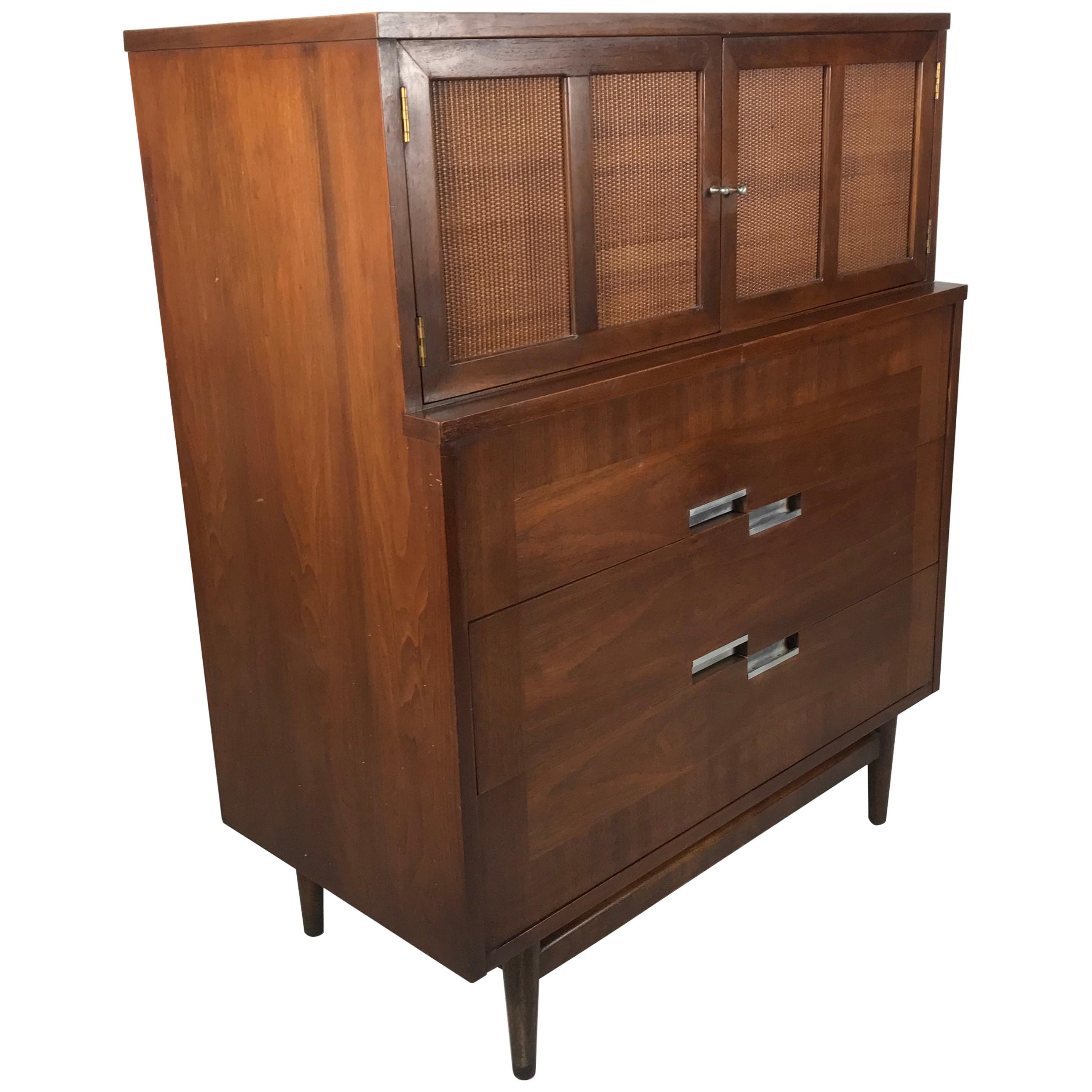 American of Martinsville, Mid-Century Modern Walnut Dresser, Accord Collection