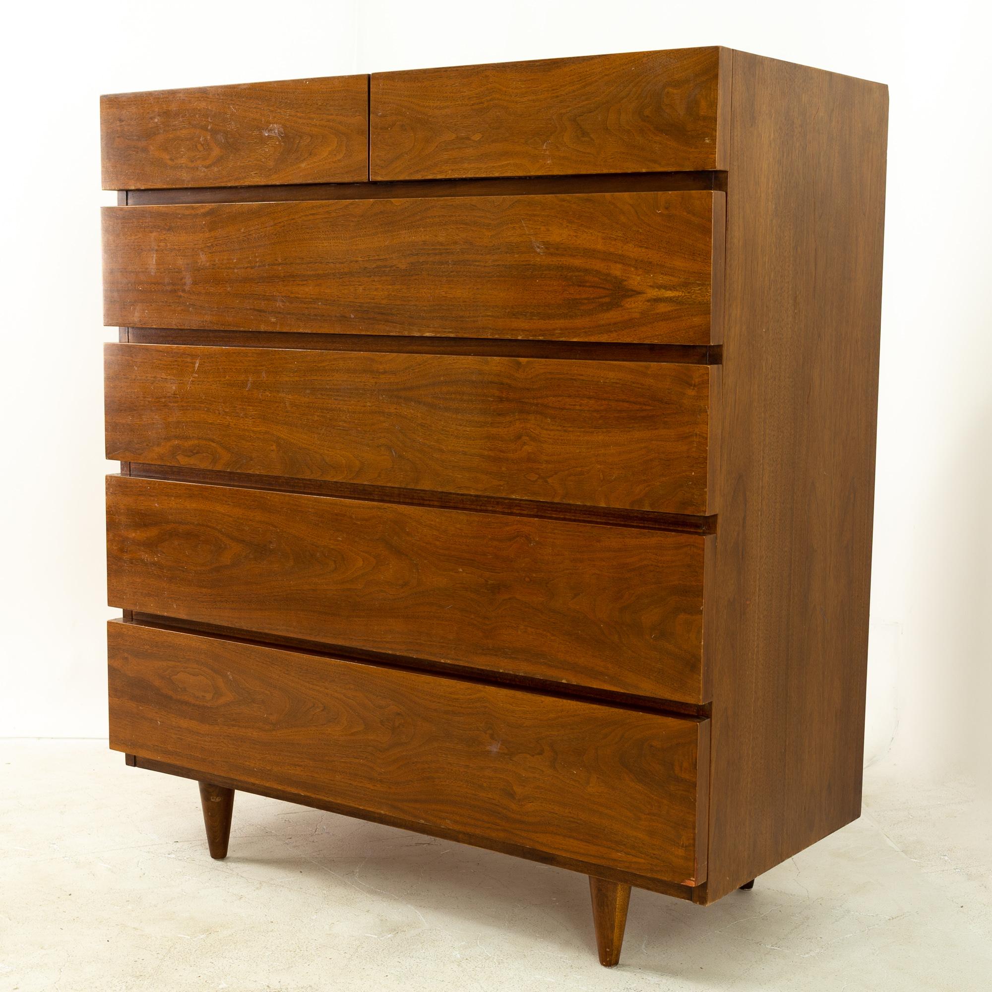 Mid-Century Modern American of Martinsville Mid Century Walnut 6-Drawer Highboy Dresser