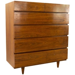 American of Martinsville Mid Century Walnut 6-Drawer Highboy Dresser