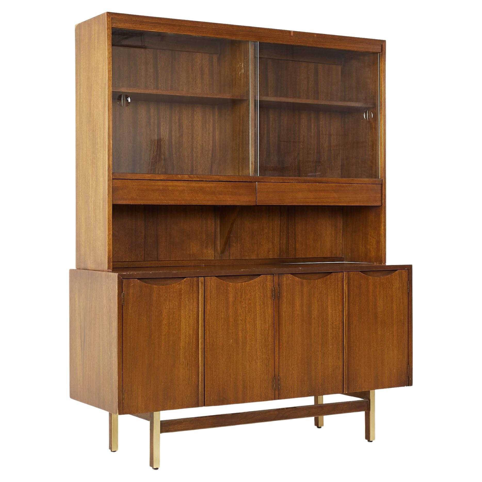 American of Martinsville Mid Century Walnut and Brass China Cabinet