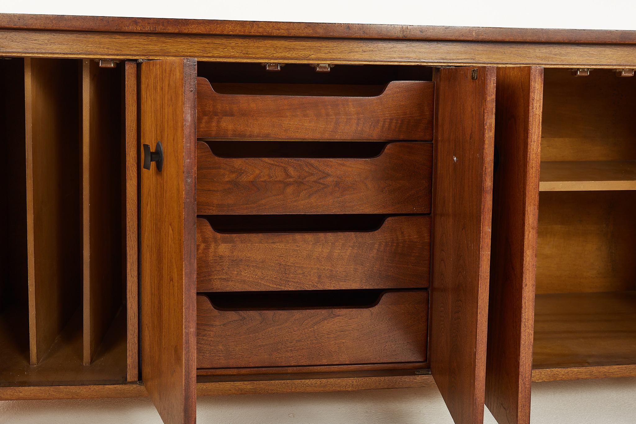 American of Martinsville Mid Century Walnut and Burlwood Credenza 5