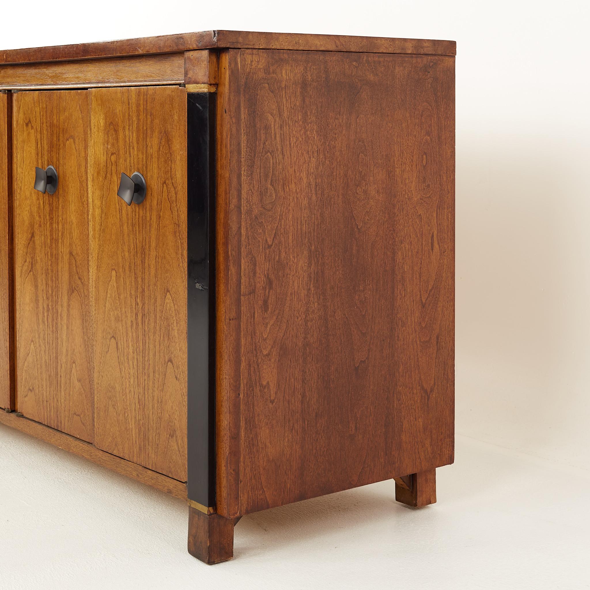 Late 20th Century American of Martinsville Mid Century Walnut and Burlwood Credenza