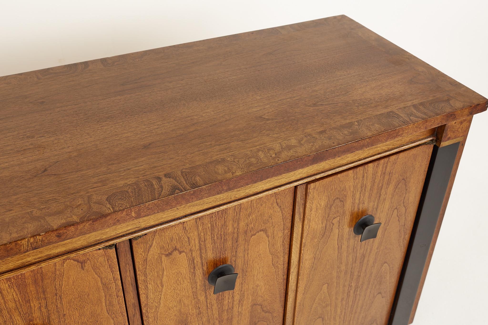 American of Martinsville Mid Century Walnut and Burlwood Credenza 1