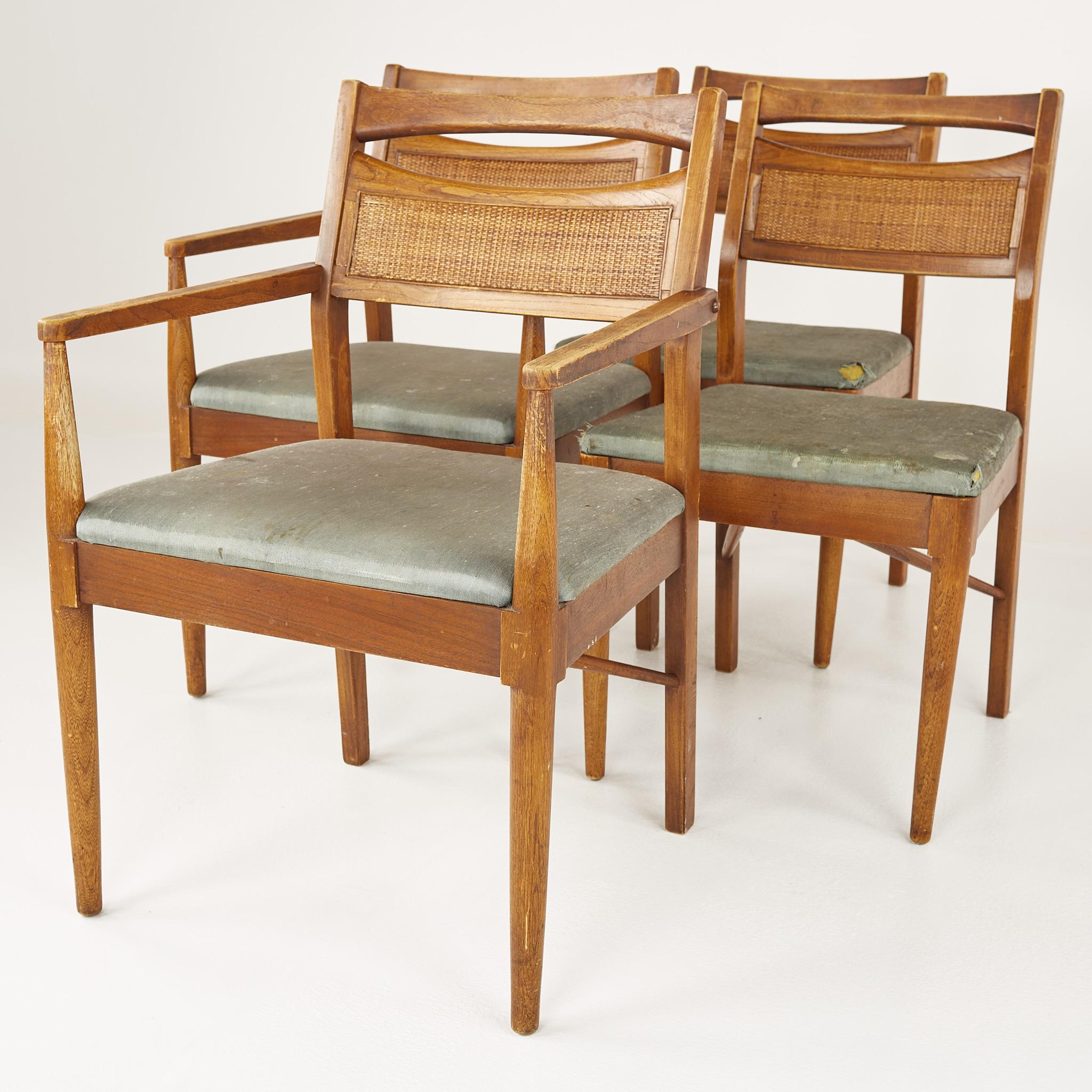 Mid-Century Modern American of Martinsville Mid Century Walnut and Cane Back Dining Chairs, Set 4