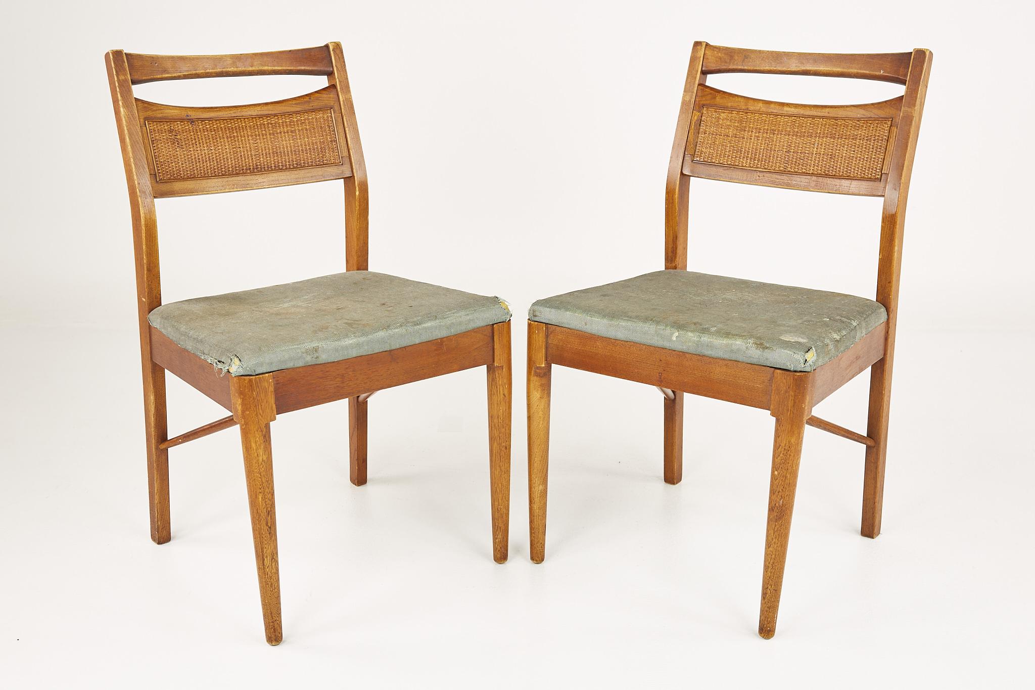 Late 20th Century American of Martinsville Mid Century Walnut and Cane Back Dining Chairs, Set 4