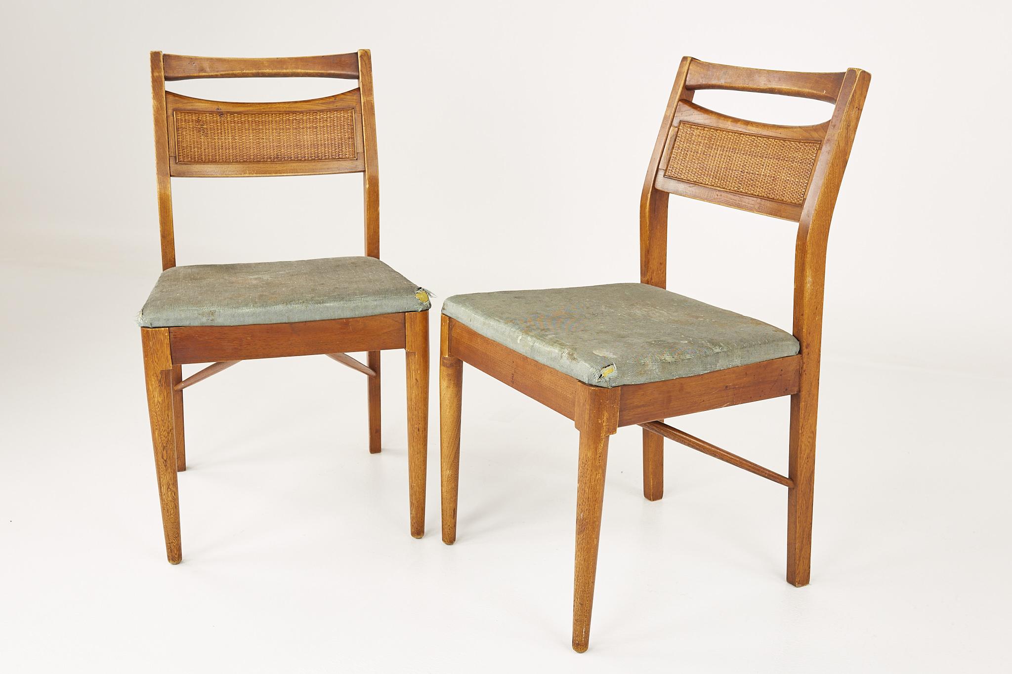American of Martinsville Mid Century Walnut and Cane Back Dining Chairs, Set 4 1