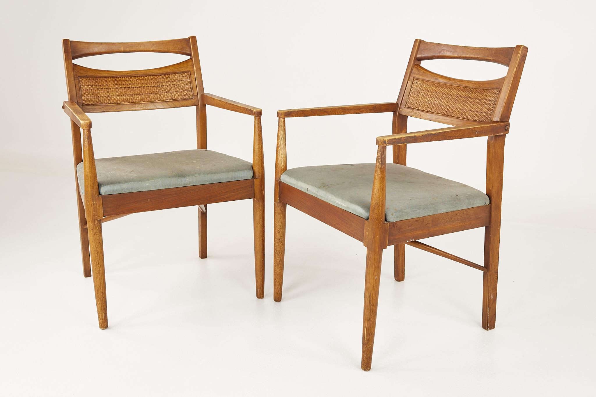American of Martinsville Mid Century Walnut and Cane Back Dining Chairs, Set 4 4