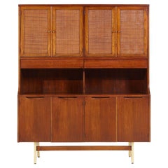SOLD 02/09/24 American of Martinsville MCM Walnut Cane Brass Credenza and Hutch