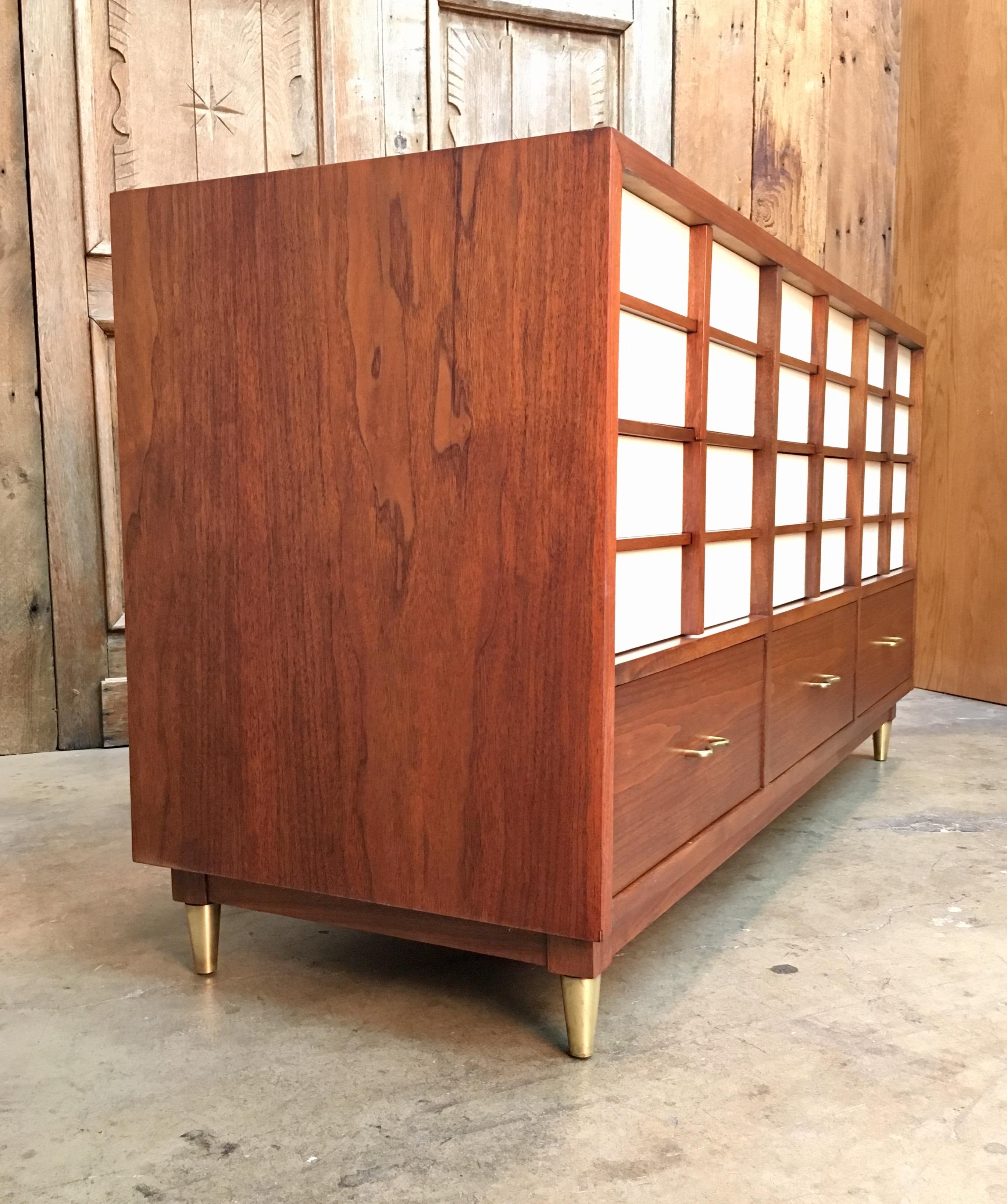 Mid-Century Modern American of Martinsville Midcentury Walnut Nine-Drawer Dresser