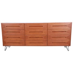 American of Martinsville Midcentury Walnut Twelve-Drawer Dresser or Credenza