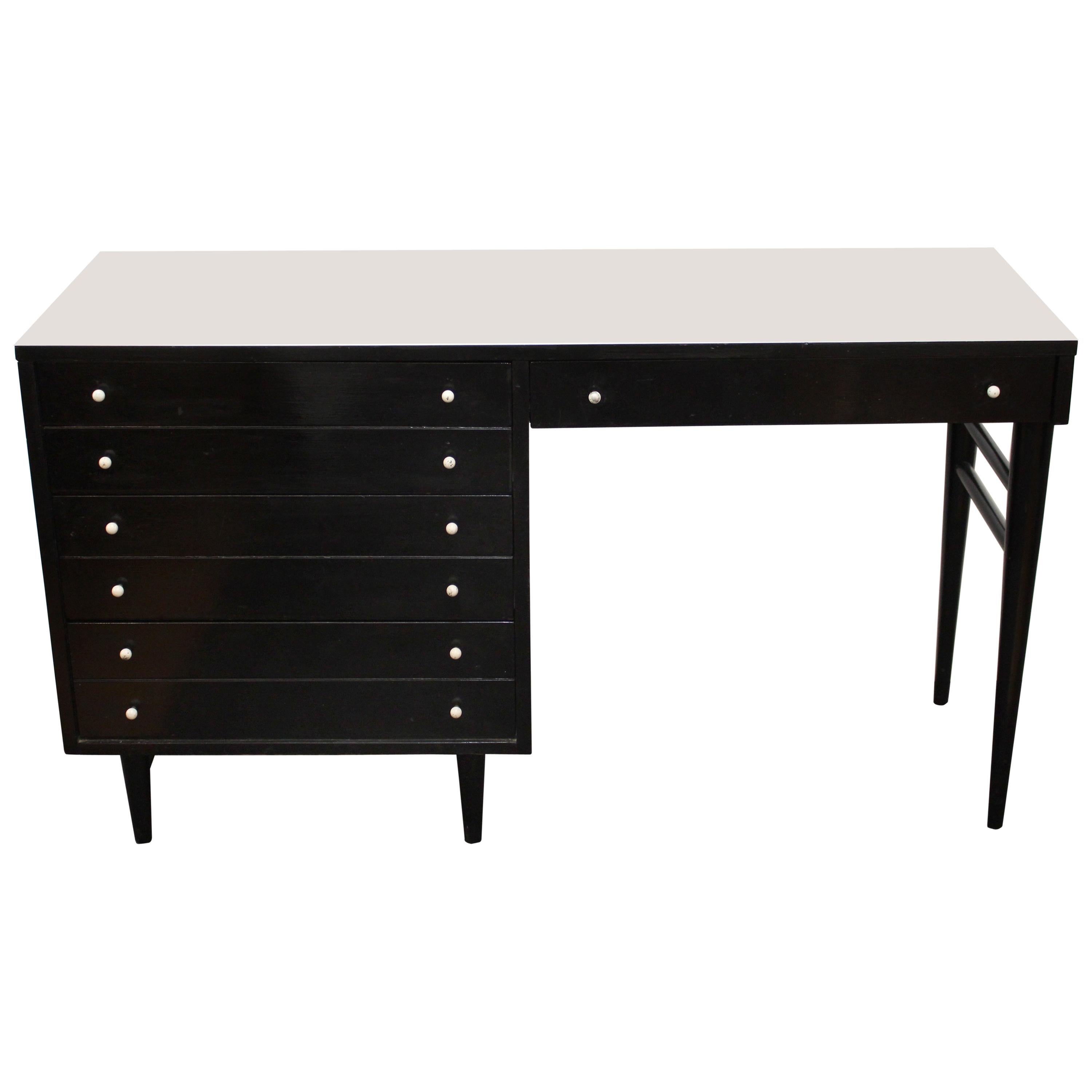 American of Martinsville Midcentury Black Lacquered Writing Desk