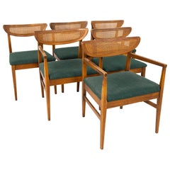 American of Martinsville Midcentury Walnut and Cane Cats Eye Dining Chairs, 6
