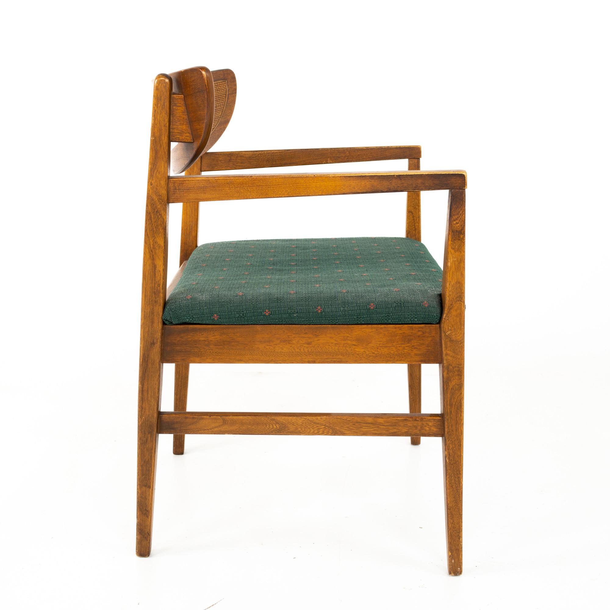 Late 20th Century American of Martinsville Midcentury Walnut and Cane Cats Eye Dining Chairs, 6