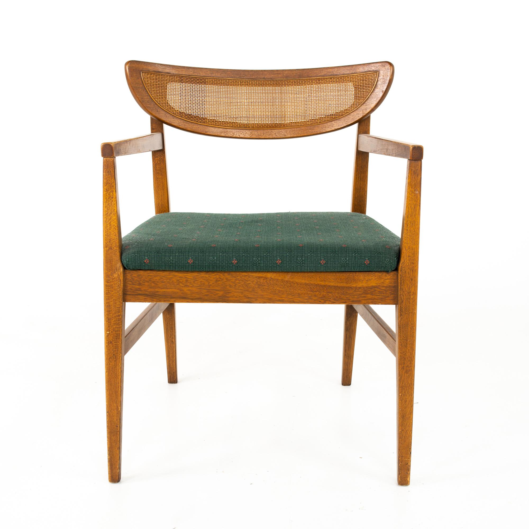 American of Martinsville Midcentury Walnut and Cane Cats Eye Dining Chairs, 6 1