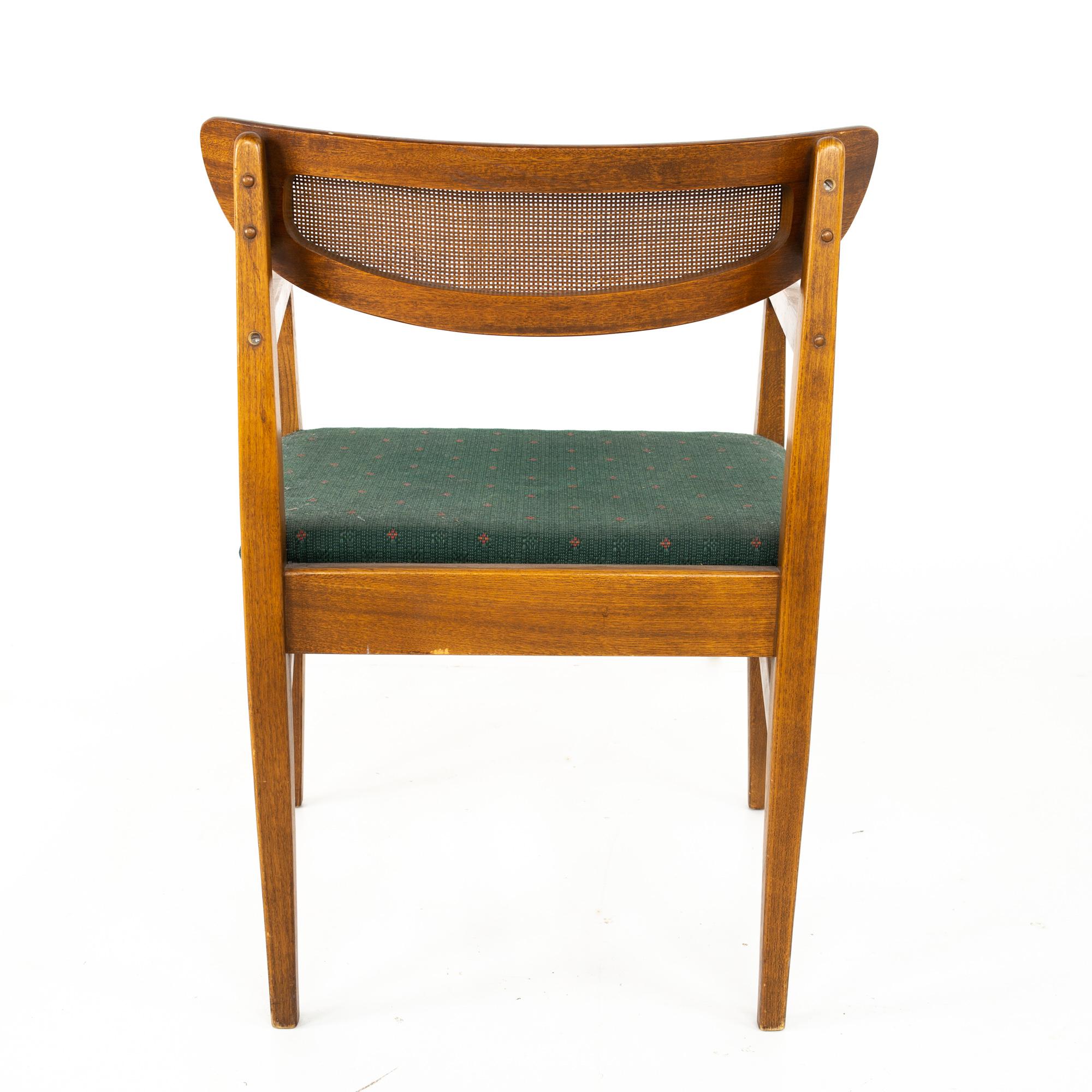 American of Martinsville Midcentury Walnut and Cane Cats Eye Dining Chairs, 6 2