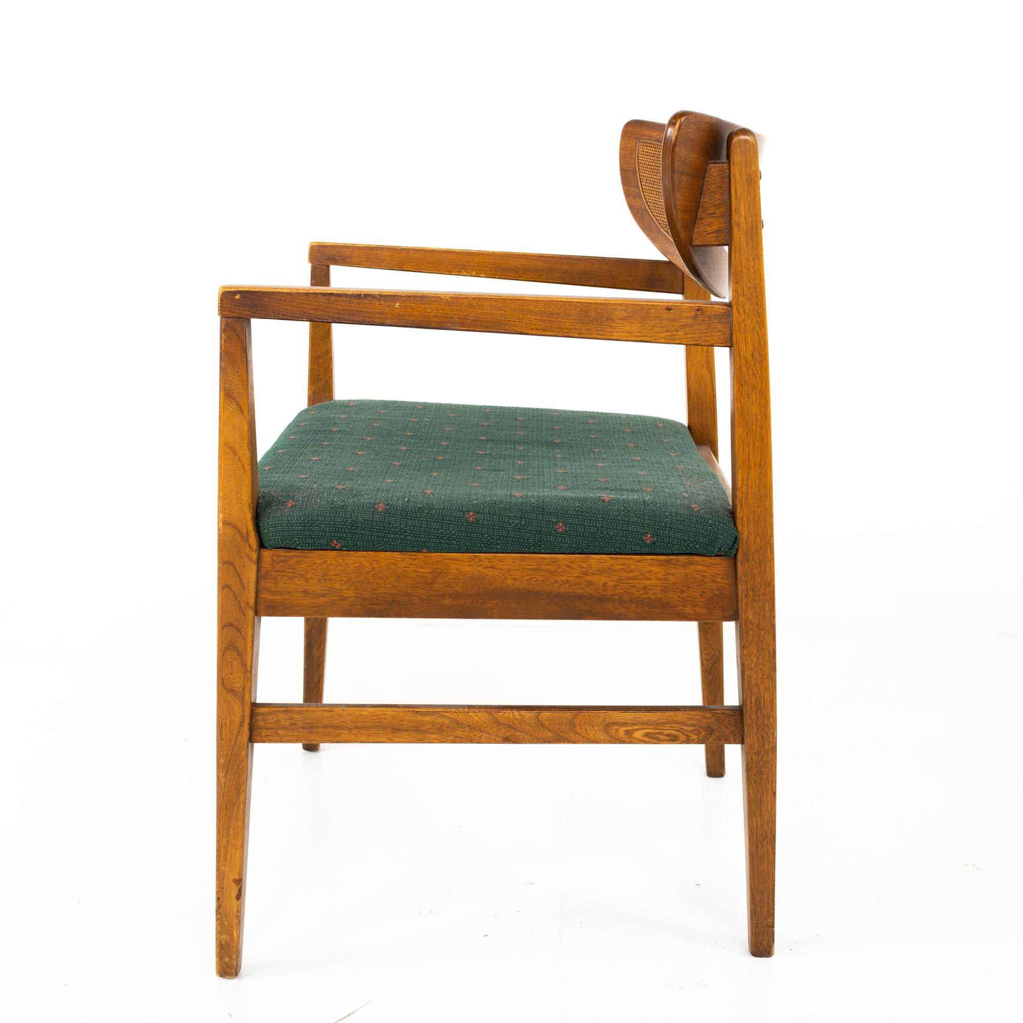 American of Martinsville Midcentury Walnut and Cane Cats Eye Dining Chairs, 6 3
