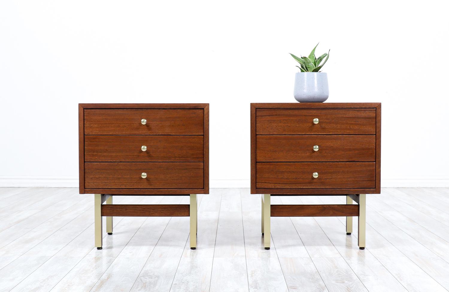 American of Martinsville night stands with brass accents.

________________________________________

Transforming a piece of Mid-Century Modern furniture is like bringing history back to life, and we take this journey with passion and precision.