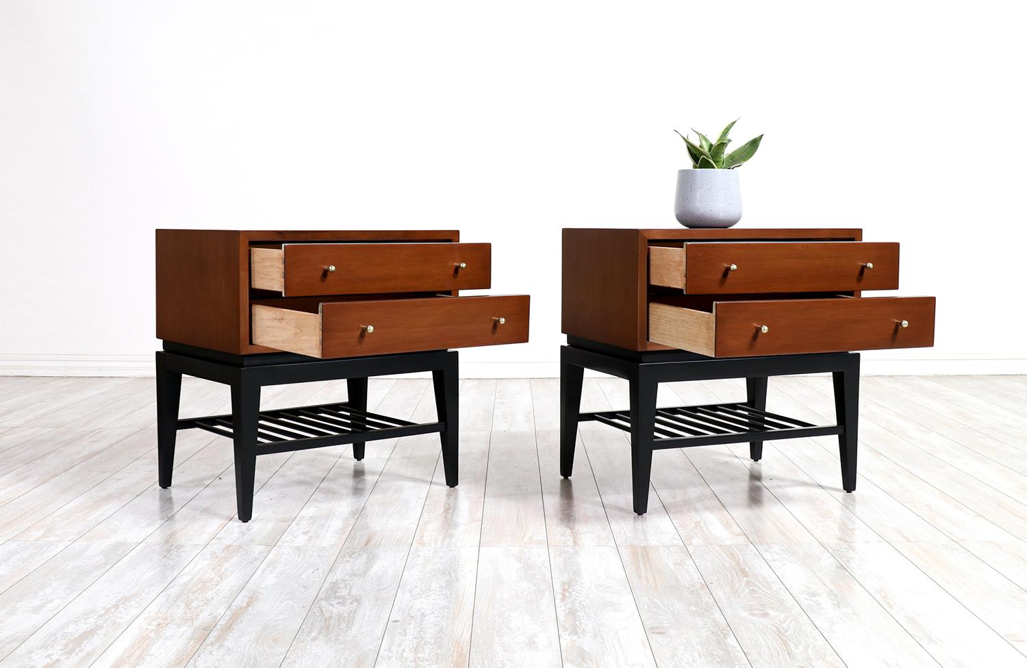 Mid-Century Modern Expertly Restored -  American of Martinsville Night Stands with Magazine Shelves