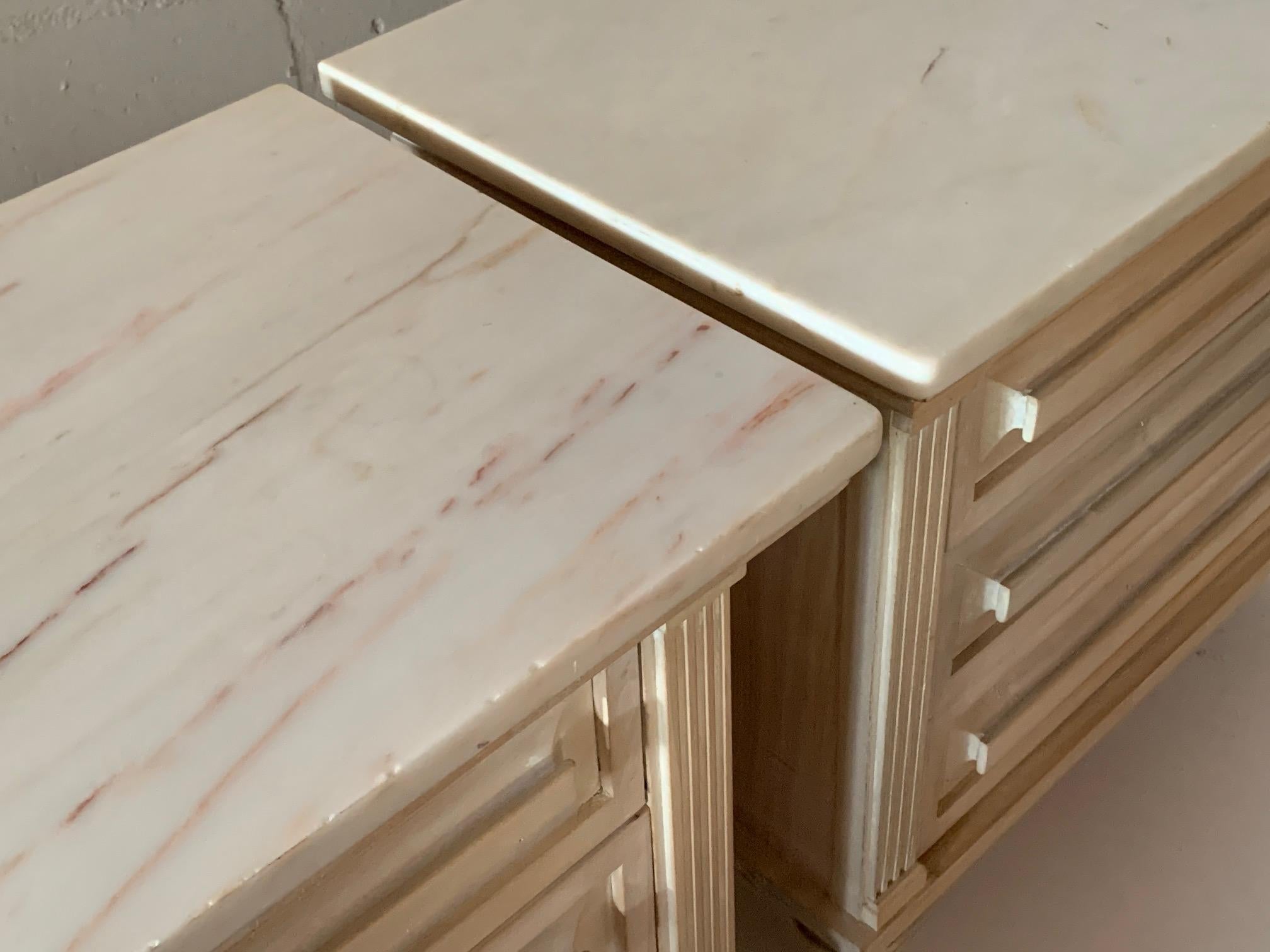 American of Martinsville Nightstands in White Wash Finish and Marble Tops 2
