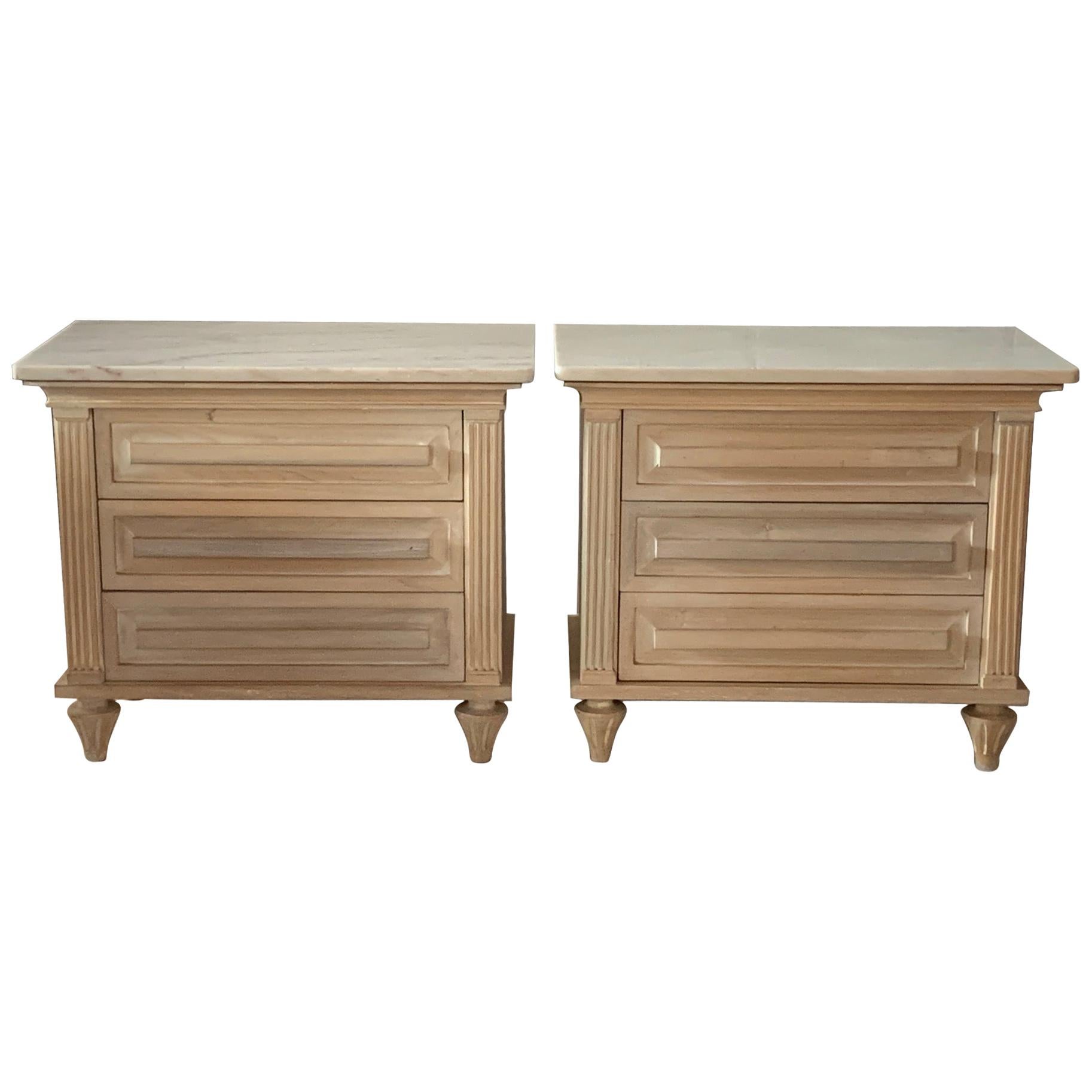 American of Martinsville Nightstands in White Wash Finish and Marble Tops