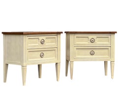 American of Martinsville Parquet Top White Nightstands, a Pair