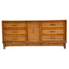 Vintage American of Martinsville Regency Style Faux Bamboo and Wicker Credenza / Chest