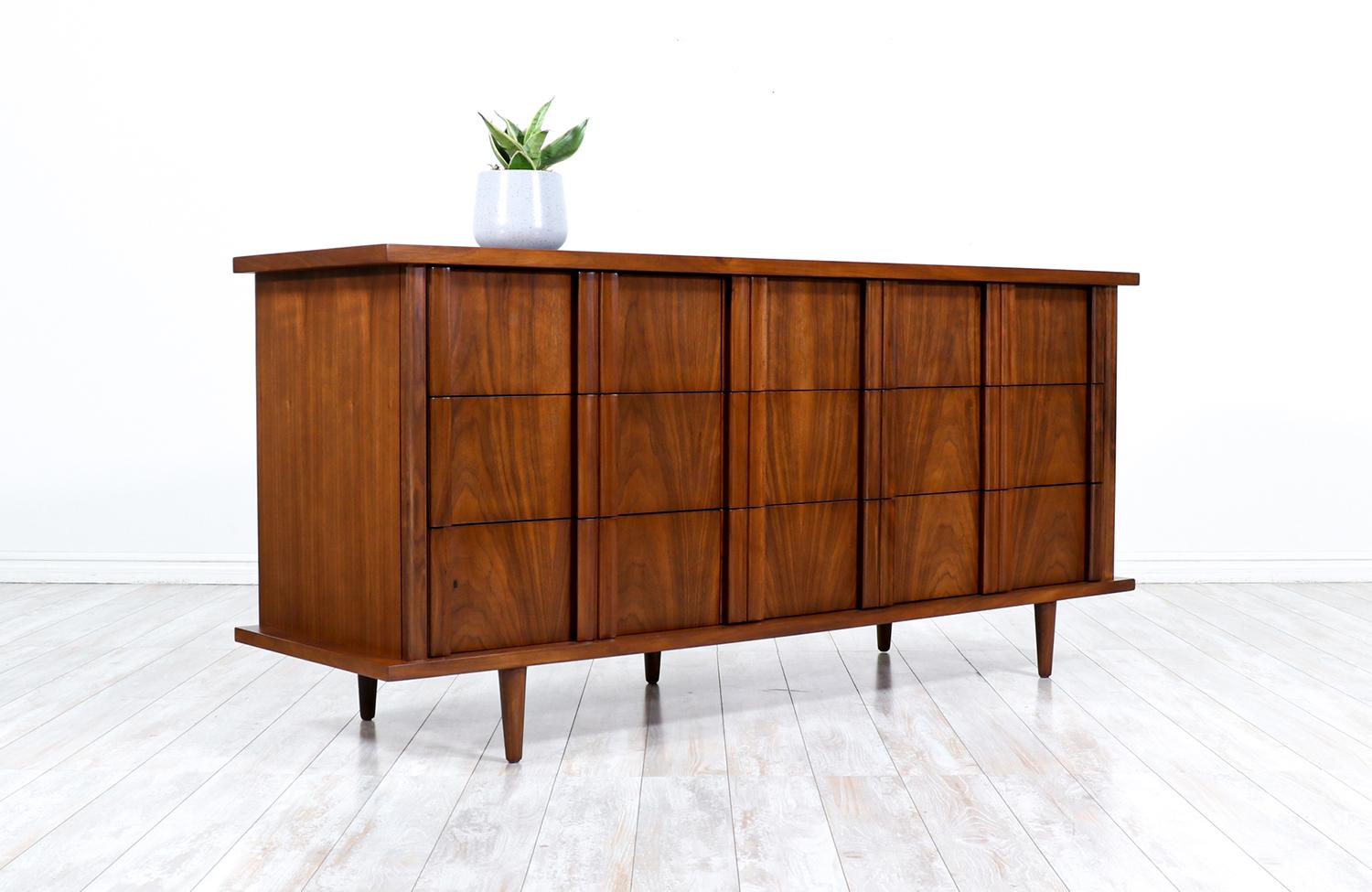 Mid-Century Modern American of Martinsville Sculpted Walnut Dresser