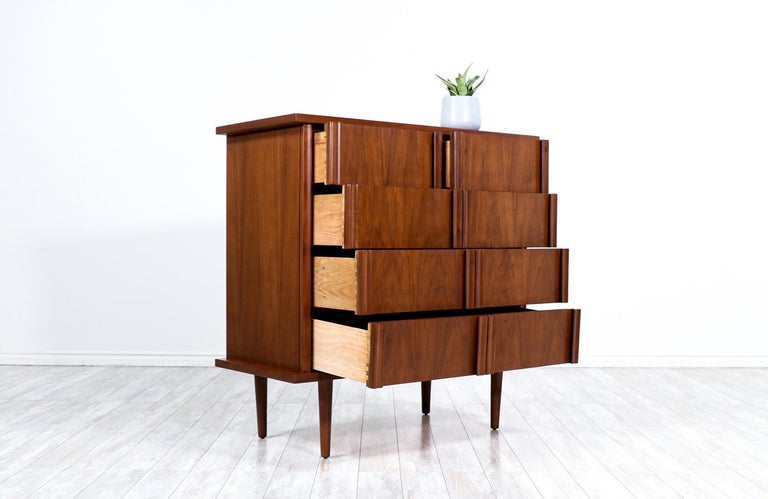 Mid-Century Modern American of Martinsville Sculpted Walnut Highboy For Sale