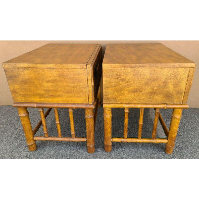 Mid-Century Modern American of Martinsville Side End Tables Nightstands Wicker Faux Bamboo For Sale