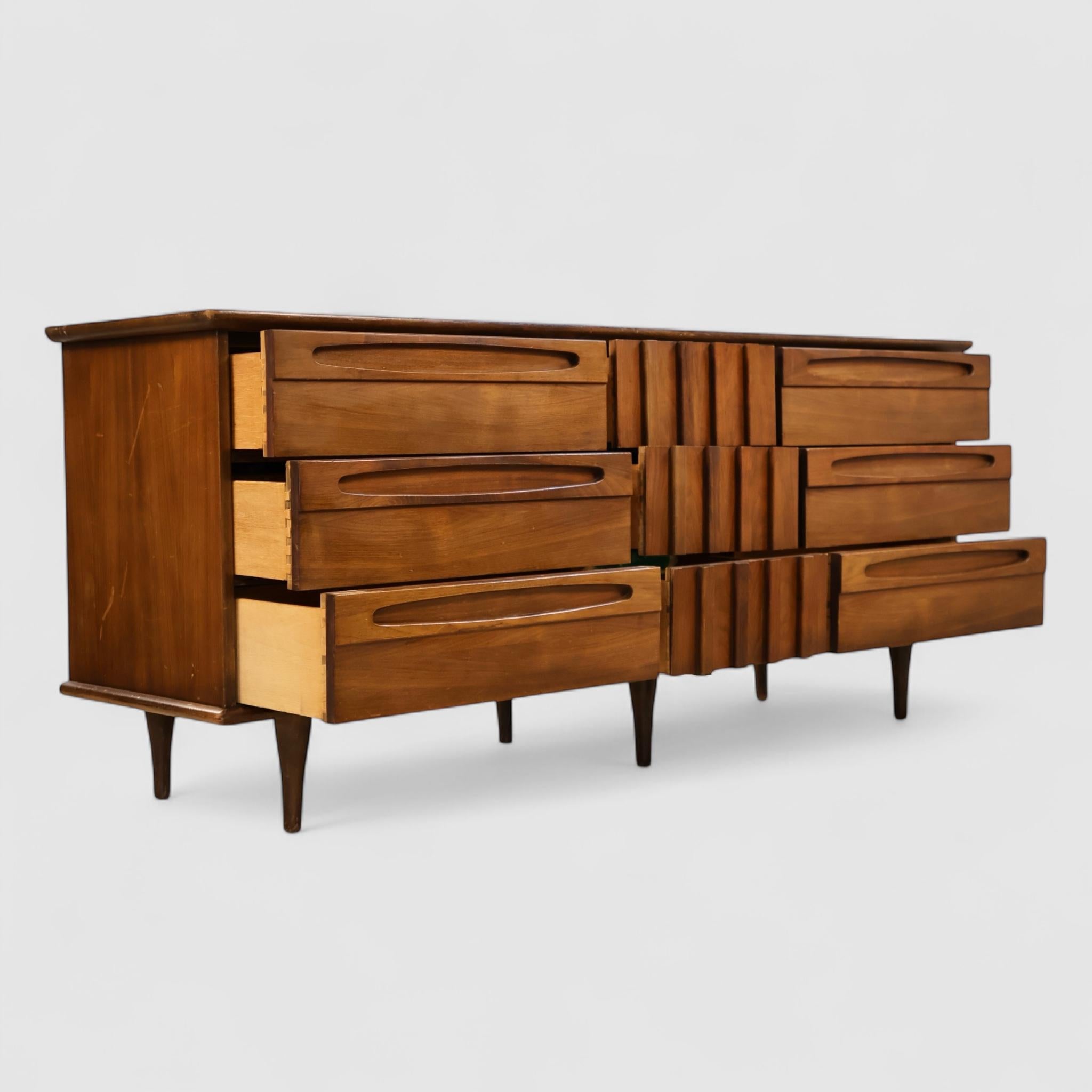 Mid-Century Modern American of Martinsville Vintage Mid Century Modern Brutalist Lowboy Dresser c. For Sale