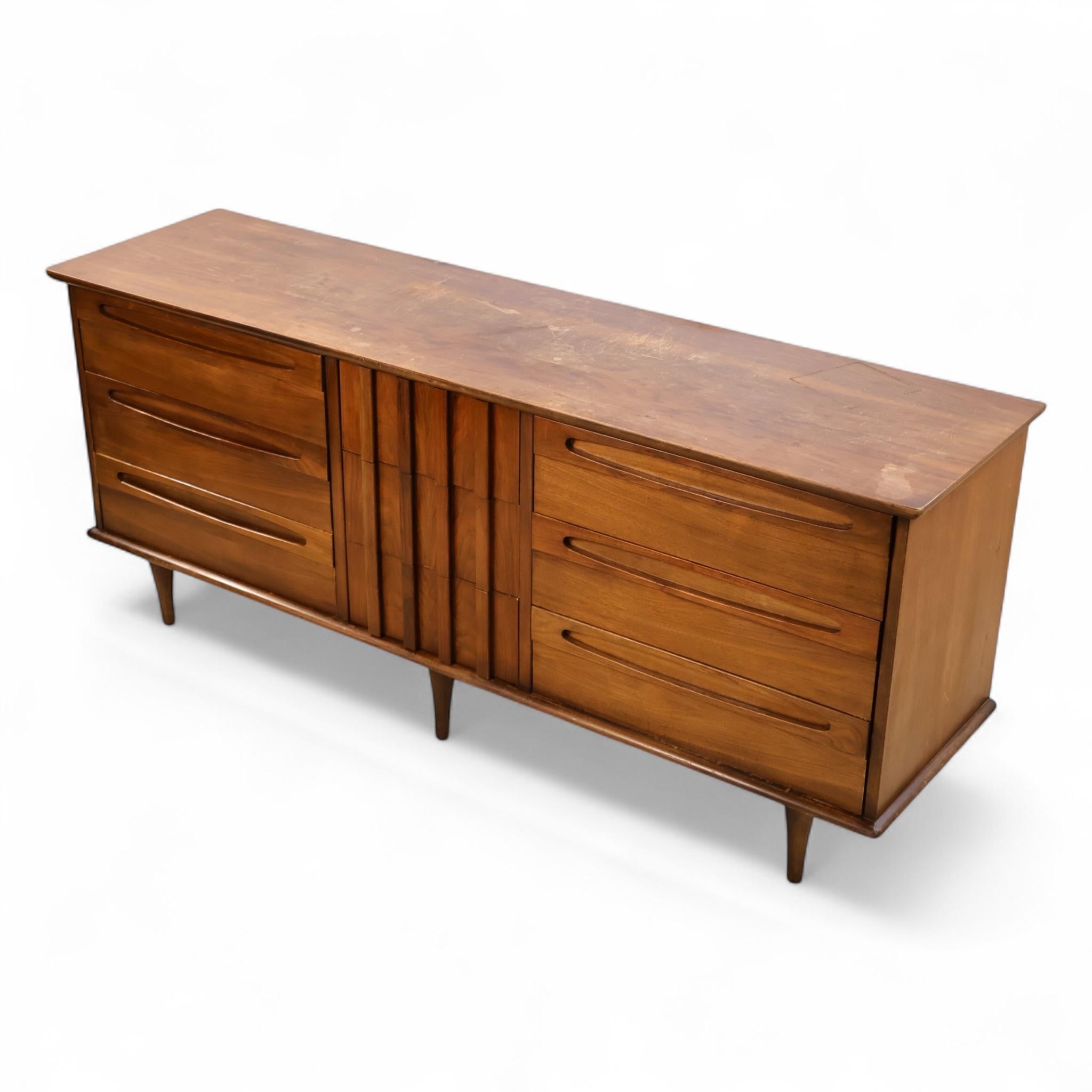 Mid-20th Century American of Martinsville Vintage Mid Century Modern Brutalist Lowboy Dresser c. For Sale