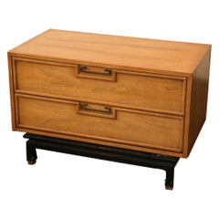 American of Martinsville Walnut Chinoiserie Style Bedside Table / Side Table