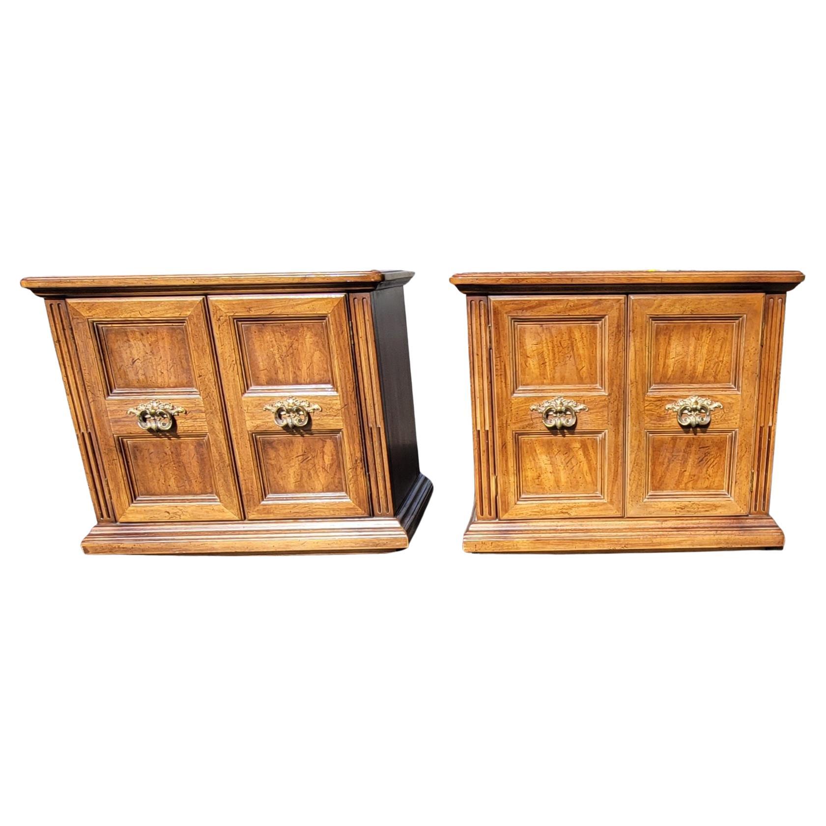Woodwork American of Martinsville Walnut Italian Neoclassical Tuscan Nightstands, a Pair