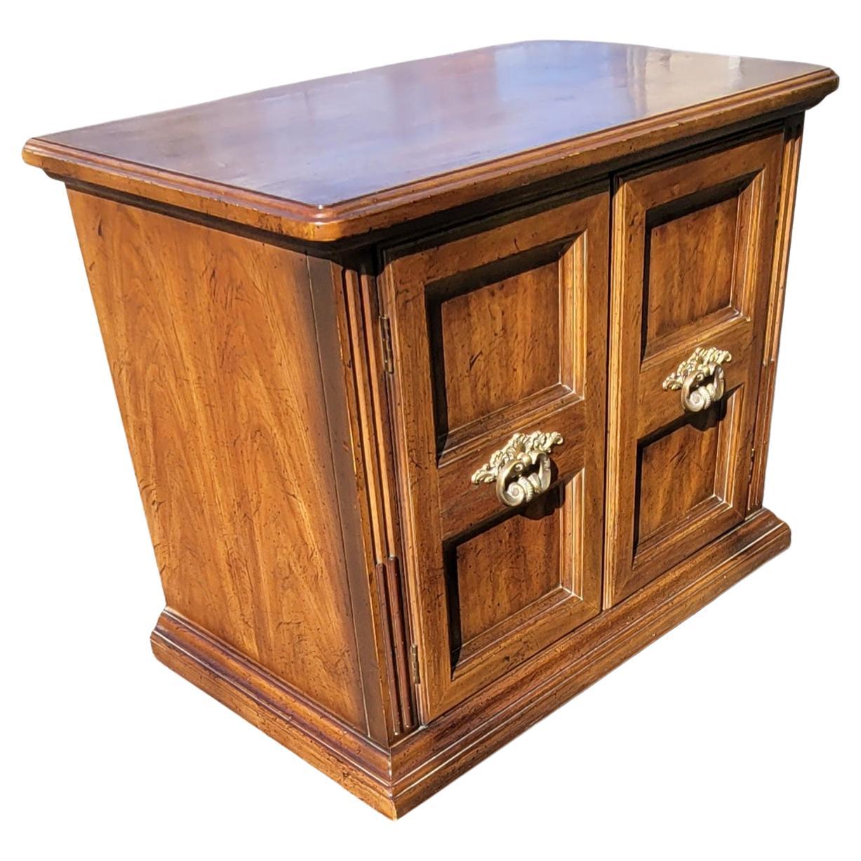 Brass American of Martinsville Walnut Italian Neoclassical Tuscan Nightstands, a Pair