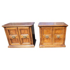 American of Martinsville Walnut Italian Neoclassical Tuscan Nightstands, a Pair