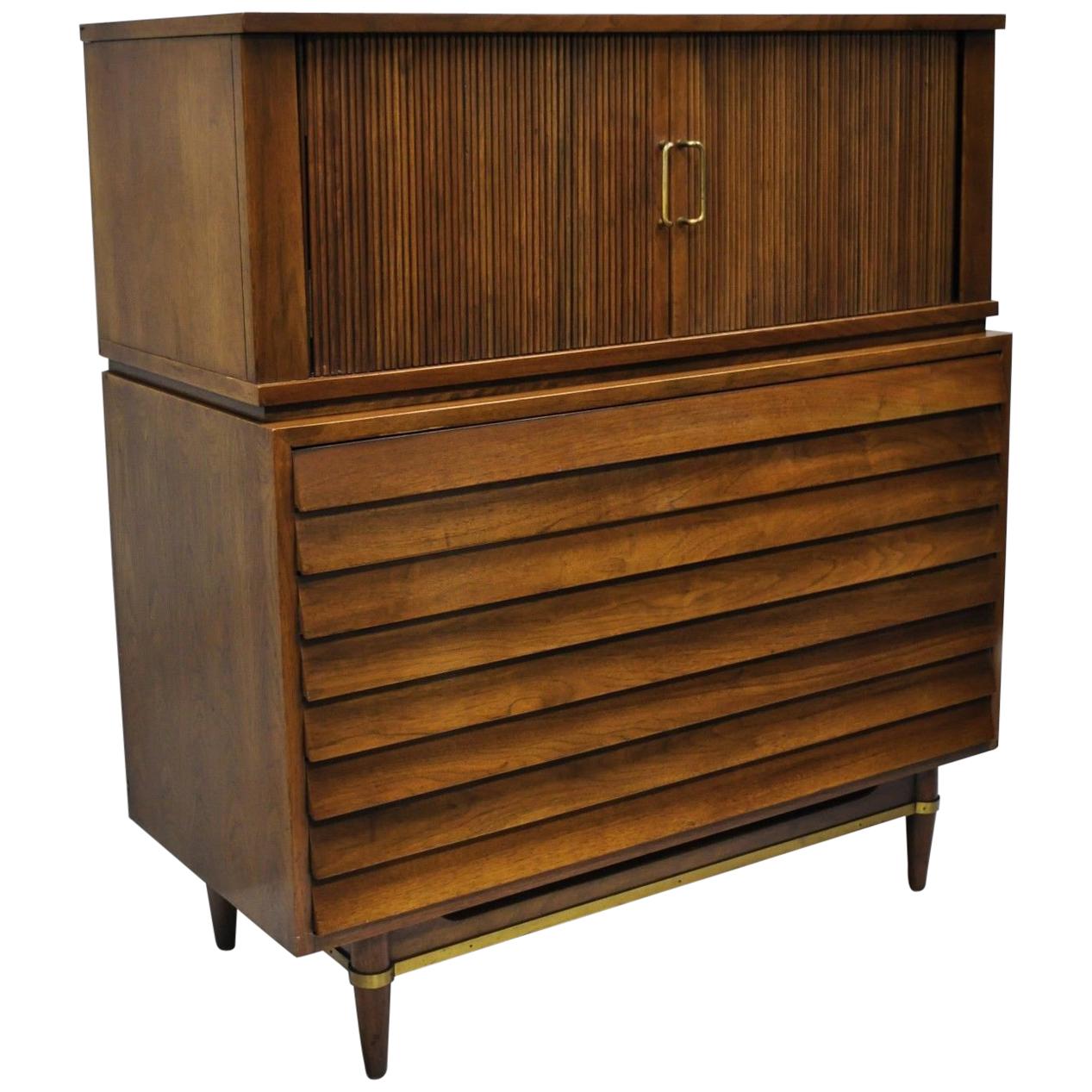 American of Martinsville Walnut Louvered Drawer Dresser Mid-Century Modern Chest