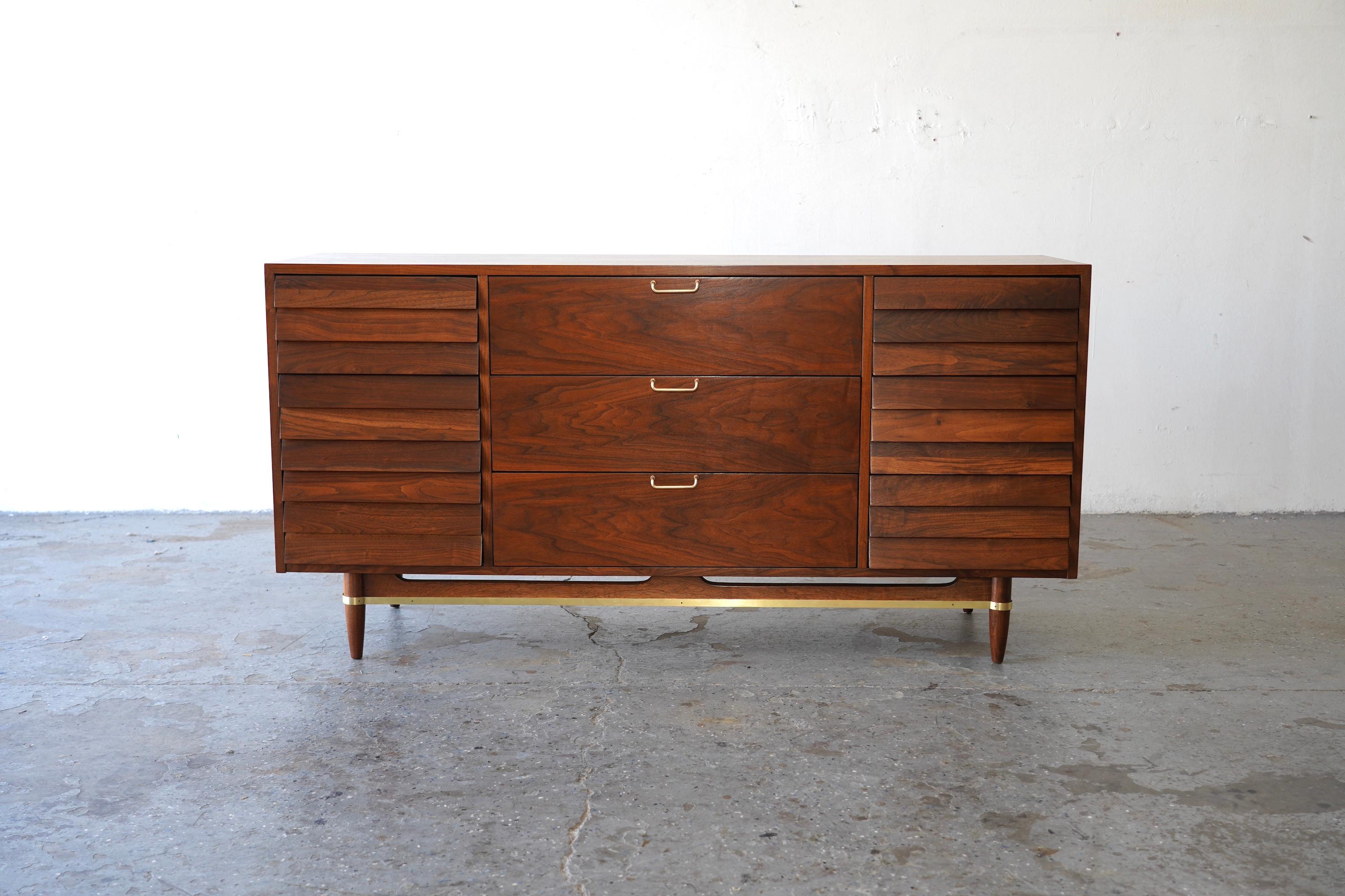 Mid-20th Century American of Martinsville Walnut Mid Century Modern Long Dresser