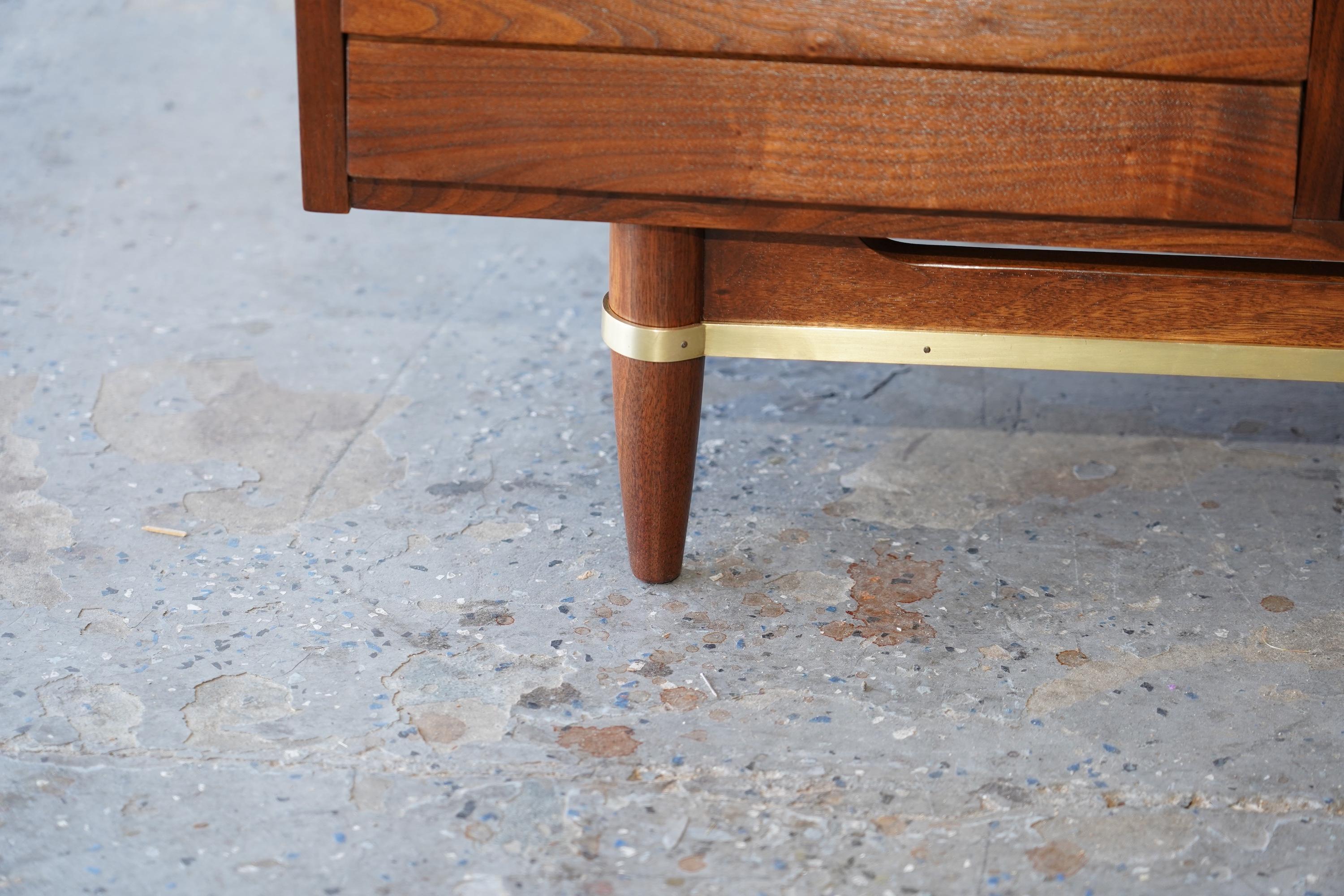 American of Martinsville Walnut Mid Century Modern Long Dresser 1