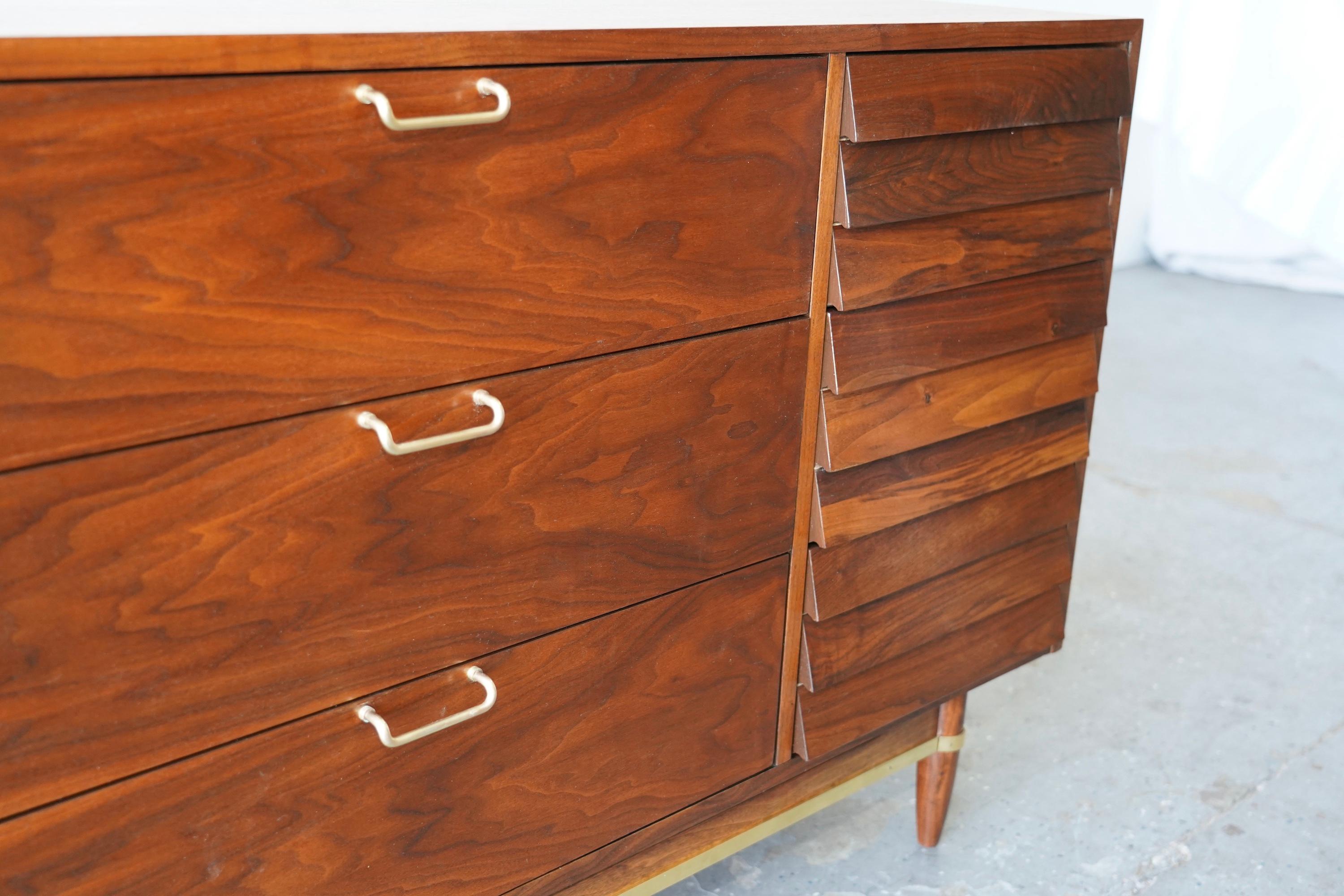 American of Martinsville Walnut Mid Century Modern Long Dresser 2
