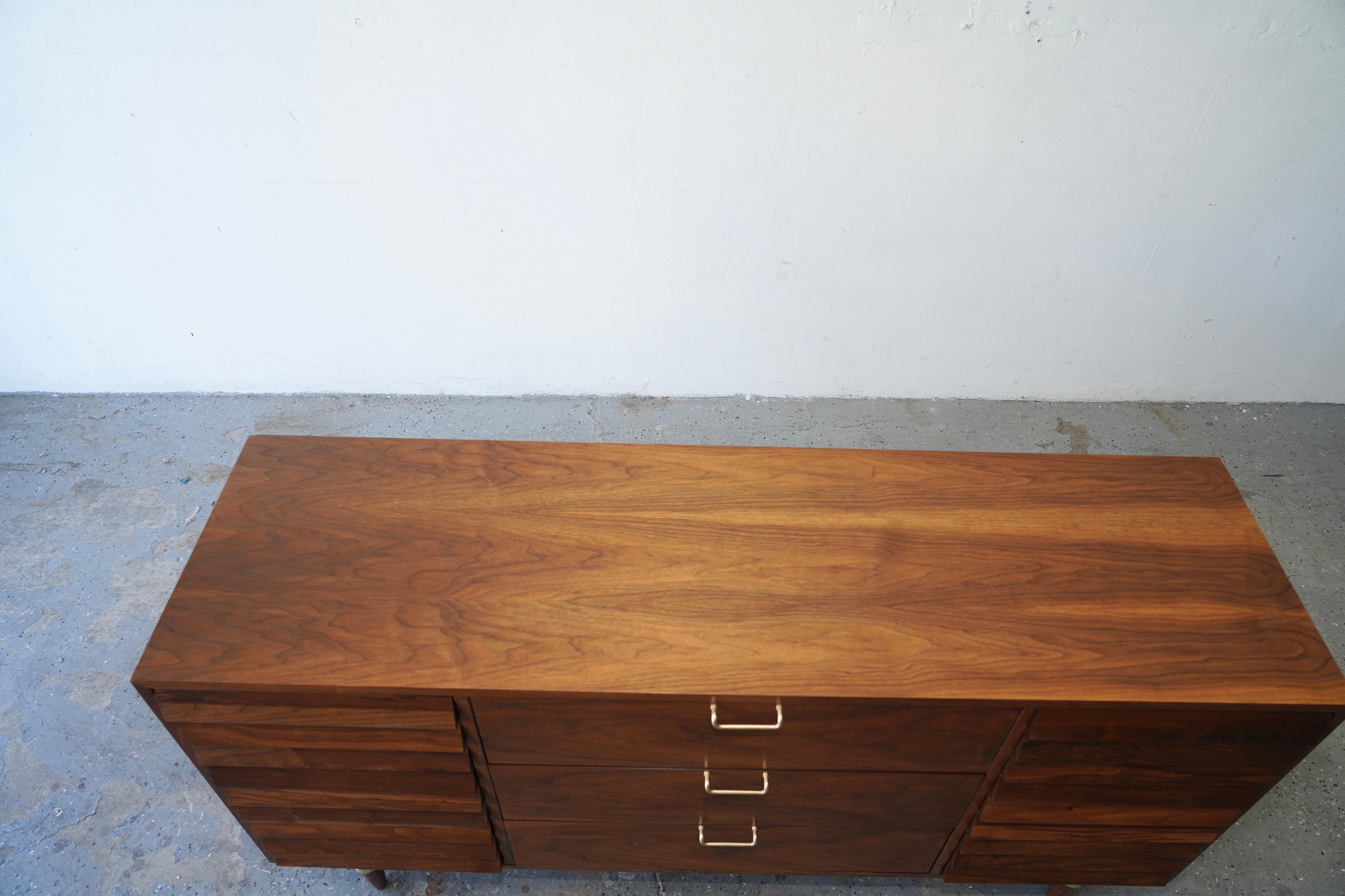 American of Martinsville Walnut Mid Century Modern Long Dresser 3