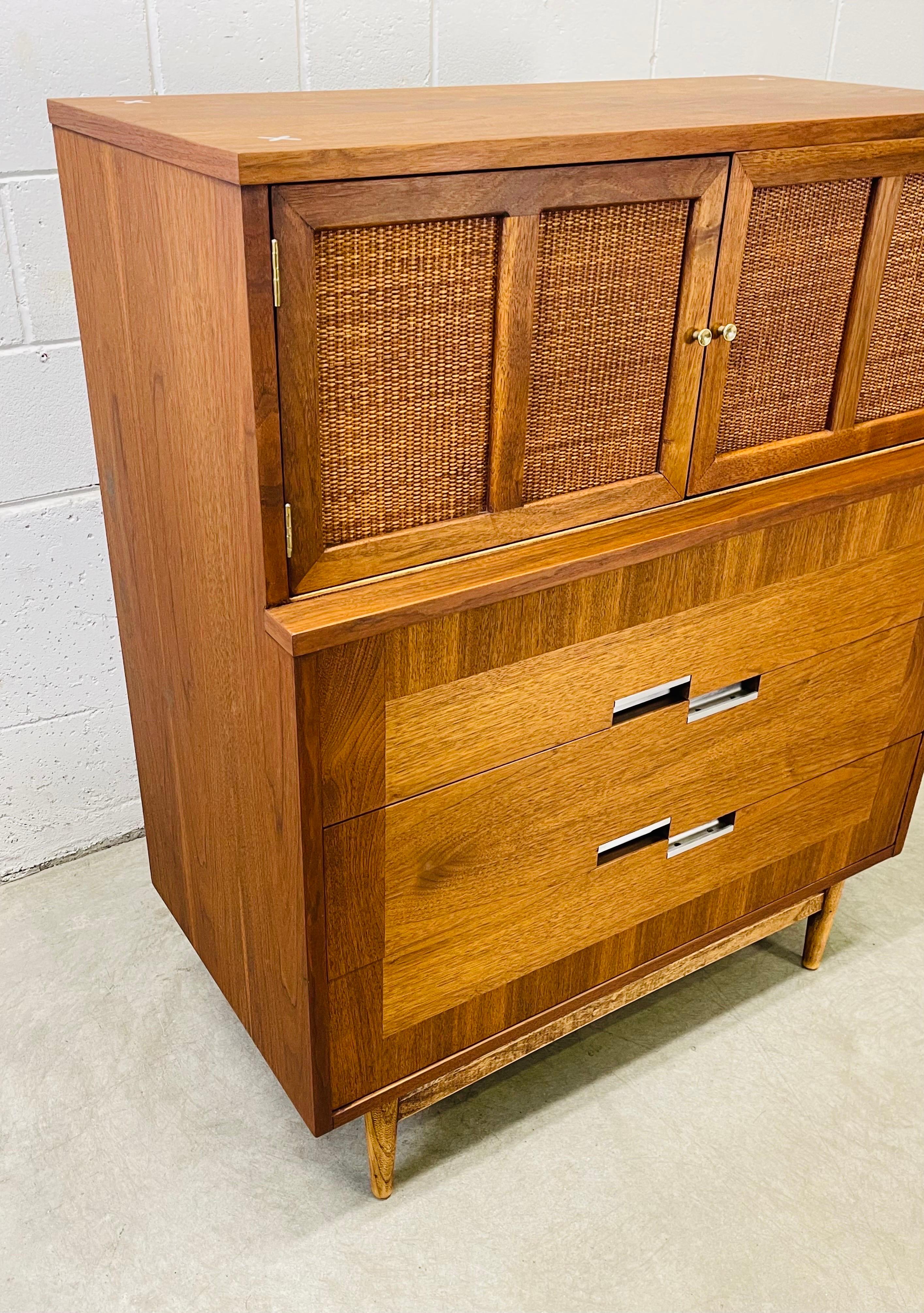 American of Martinsville Walnut and Rattan Dresser by Merton Gershun ...