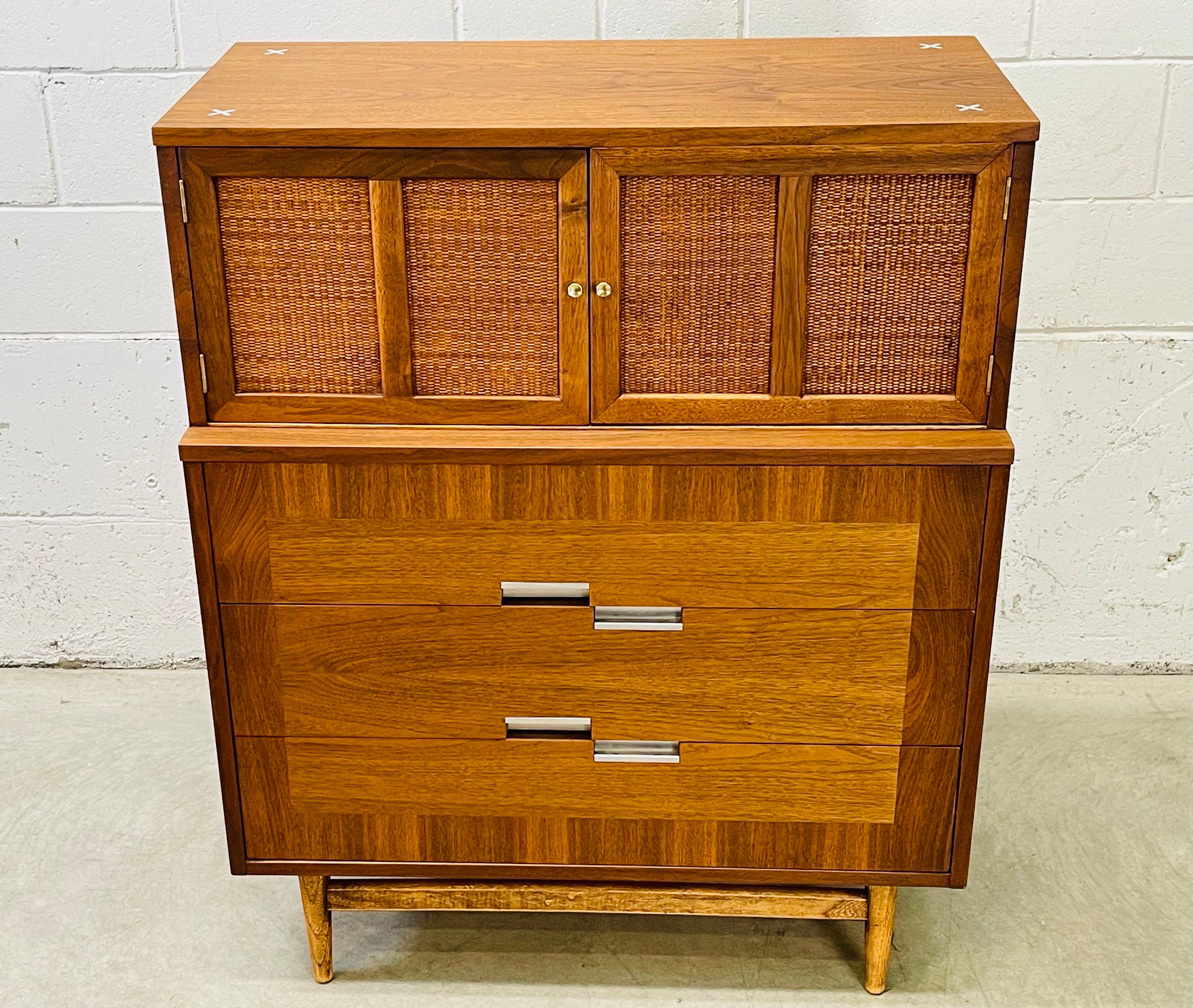 American of Martinsville Walnut and Rattan Dresser by Merton Gershun ...