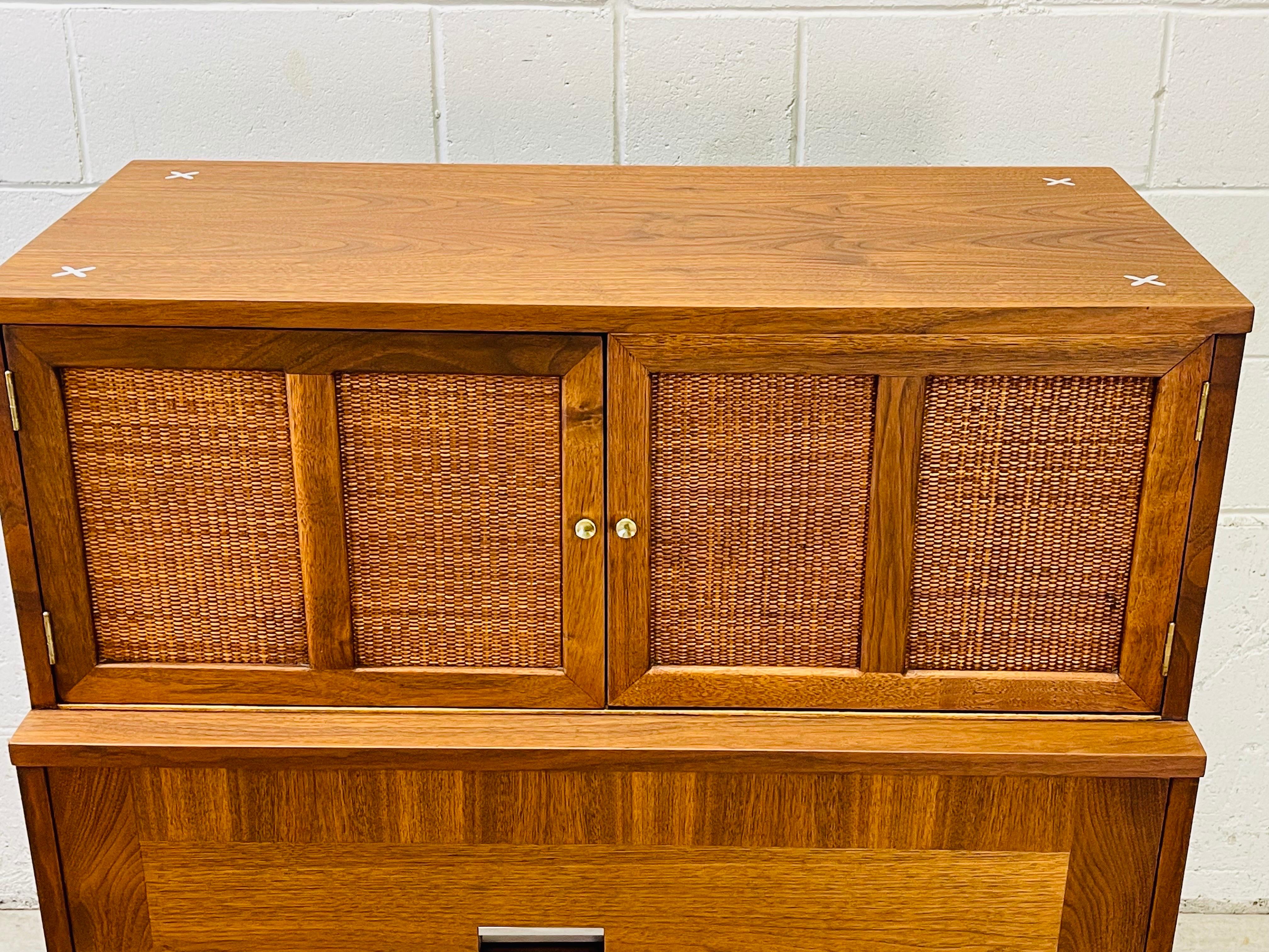 American of Martinsville Walnut and Rattan Dresser by Merton Gershun ...