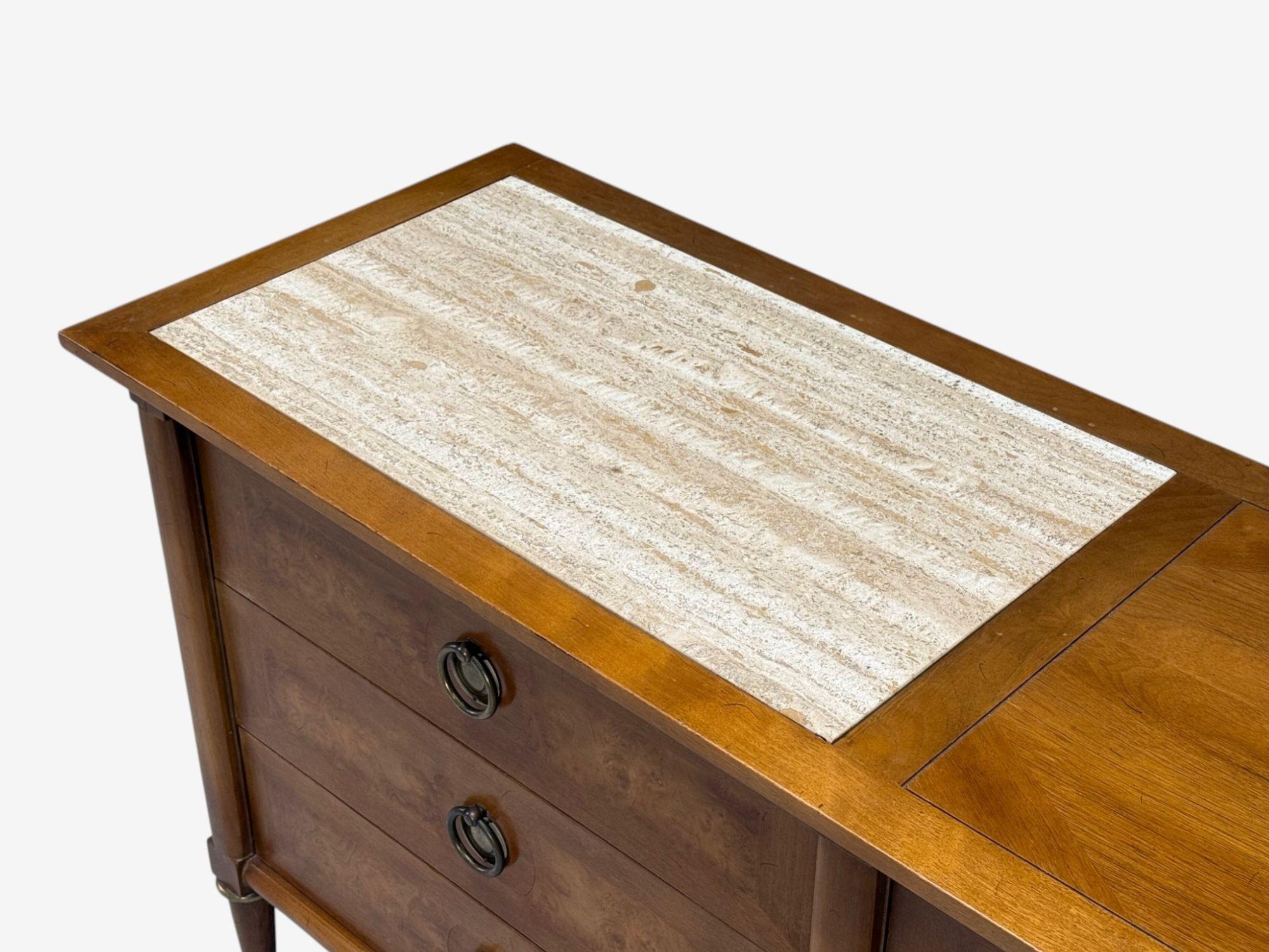 American of Martinsville, Noce, Travertino, Credenza, USA, anni '60 In condizioni buone in vendita a Manhasset, NY