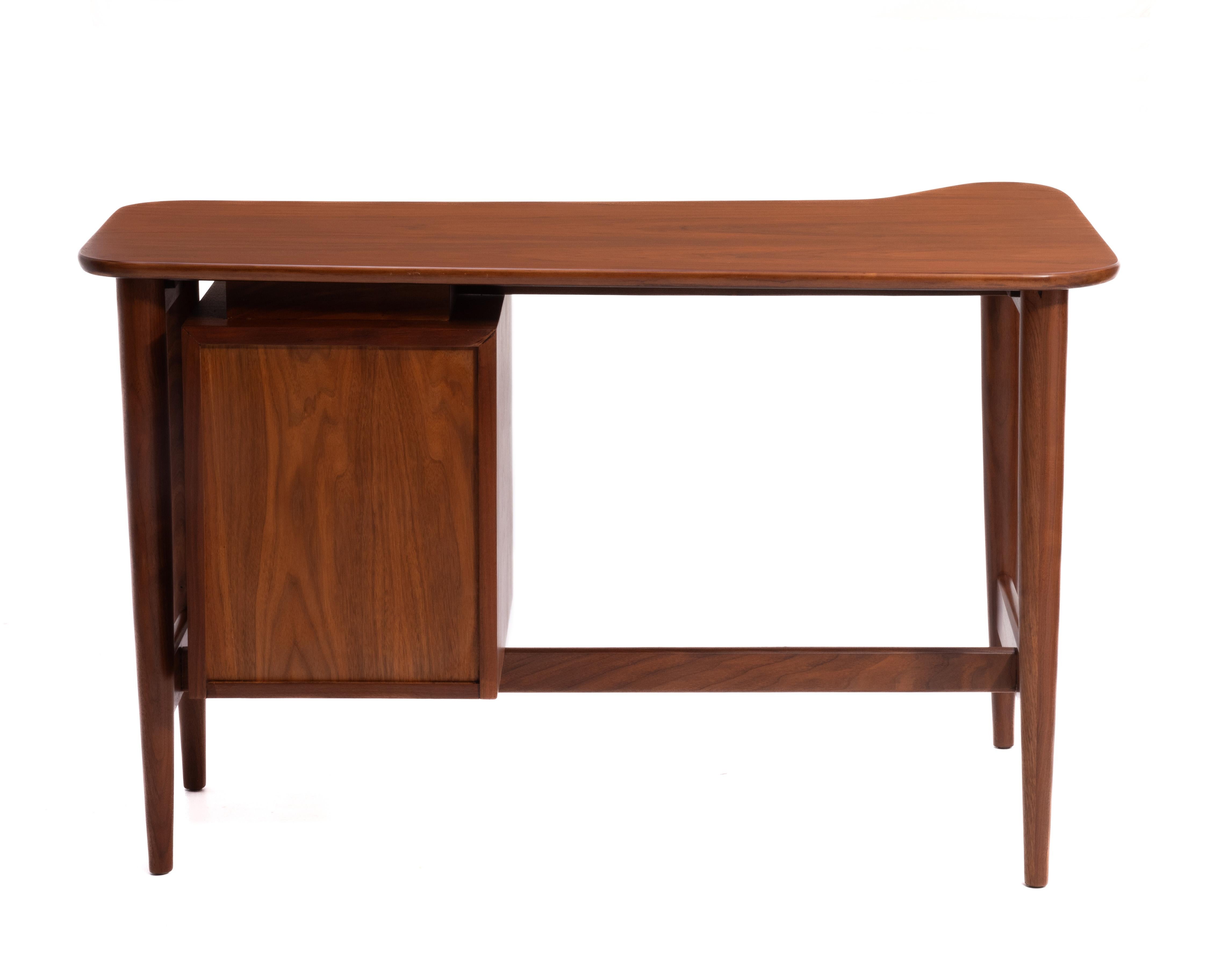 Brass American of Martinsville Walnut Writing Desk Merton Gershun Mid Century Modern